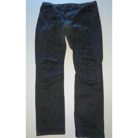 Smoke‎ Rise Jeans Mens Size 42 x 32 Denim Black Distressed Moto Grunge Straight - Picture 3 of 9
